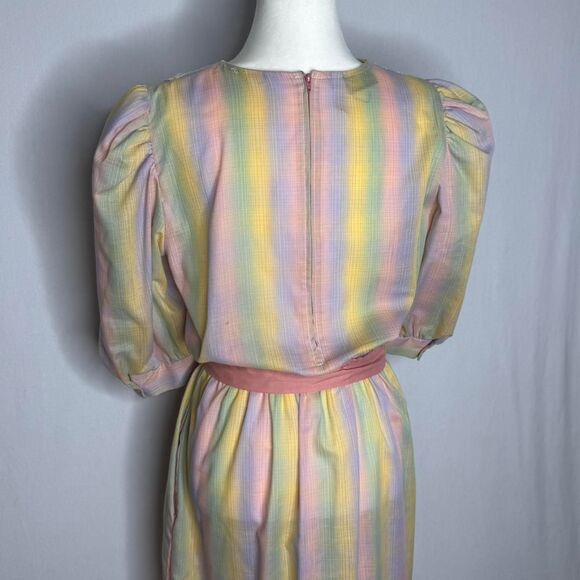 Vintage Stuart Alan Pastel Rainbow Striped Midi Dress - Picture 3 of 8